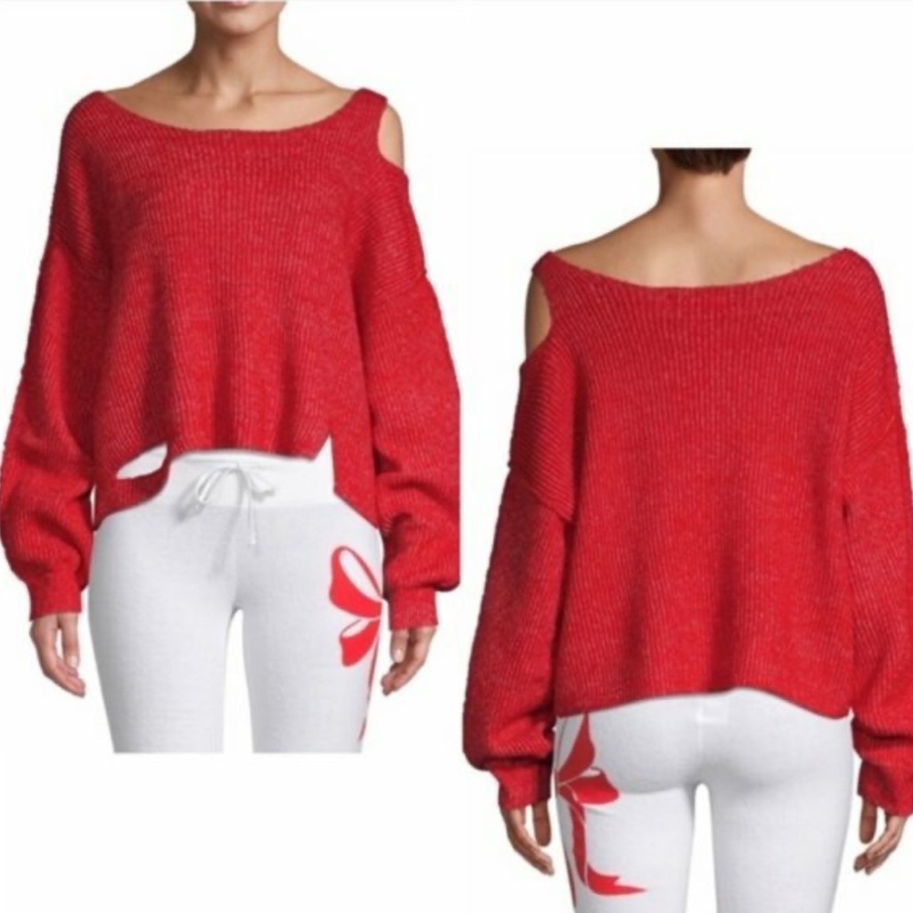 Wildfox Couture Buffy Sweater in Scarlet Ribbed Relaxed Asymmetrical Sz Large L